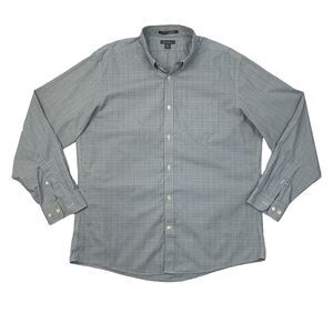 Eddie Bauer Shirt Mens L Large Relaxed Fit Grey Blue Cotton Plaid Wrinkle Free